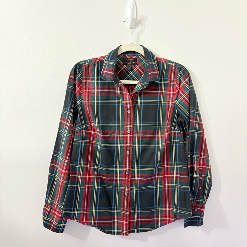 JCREW Perfect Shirt Stewart Tartan Plaid Womens 6 Holiday Buttondown Blouse